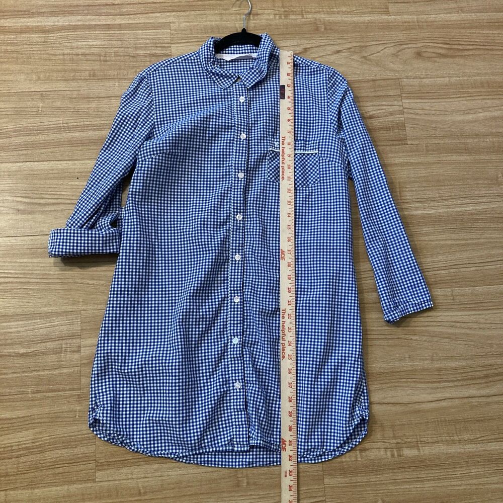 Victorias Secret Womens M Blue Gingham Button Up Cotton Sleep Shirt Boyfriend - Picture 6 of 10